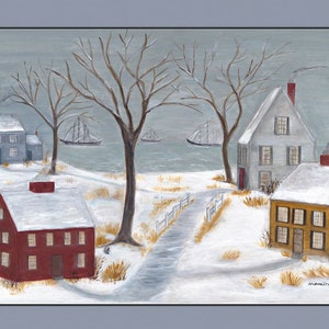 Juego de 8 tarjetas de artista de invierno. Tarjeta de artista de Winterport, 5"x7". En blanco por dentro. Creado a partir de obras de arte originales de Johanne Cassia.