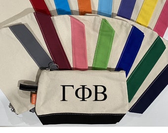Gamma Phi Beta // Gamma Phi // Sorority Zippered Canvas Cosmetic Bag // Greek Make Up Bag // Choose Your color