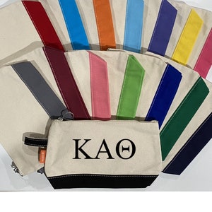 Kappa Alpha Theta // Theta // Sorority Zippered Canvas Cosmetic Bag // Greek Make Up Bag // Choose Your color