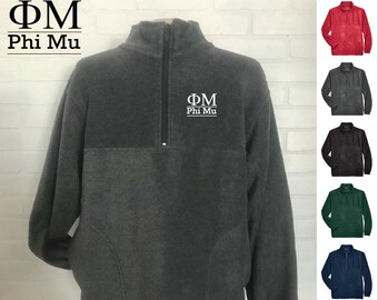 Phi Mu // Sorority Embroidered Fleece Quarter Zip Jacket // Pullover