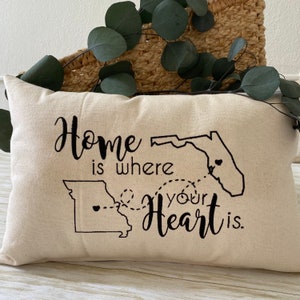Home Is Where Your Heart Is Pillow // Decorative Pillow // Moving Away Gift // House Warming Gift // Gift for Friend // Personalized Gift
