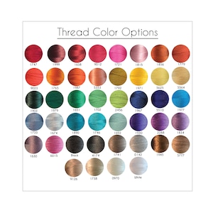 May include: A chart of thread colors with corresponding numbers. The colors are arranged in rows and columns, starting with red and ending with white.