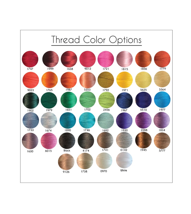 May include: A chart of thread colors with corresponding numbers. The colors are arranged in rows and columns, starting with red and ending with white.