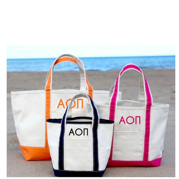 Sorority Cotton Canvas /Alpha Omicron Pi/Overnight Bag/Carry On/Zip Closure/Market Tote/Beach Tote/Vacation