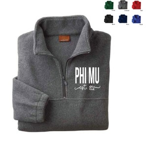 Phi Mu // Sorority Embroidered Fleece Quarter Zip Jacket Shorelines // Pullover image 1