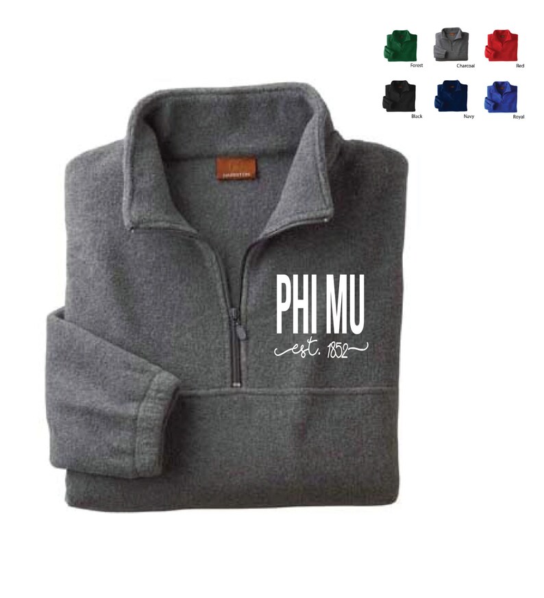 Phi Mu // Sorority Embroidered Fleece Quarter Zip Jacket Shorelines // Pullover image 1