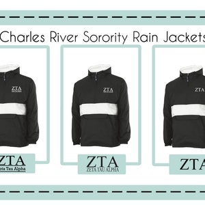 Zeta Tau Alpha/Zeta/Sorority Charles River Rain Jacket/Choose Your Design/Recruitment/Birthday/Christmas/Bid Day/Greek Letters/Big/Lil