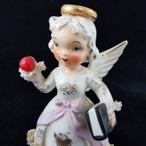 Vintage Napco September Angel Figurine Holding Book Apple Made in Japan