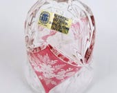 Vtg Bleikristall Handcrafted Lead Crystal Dinner Bell Red Clear Floral W Germany