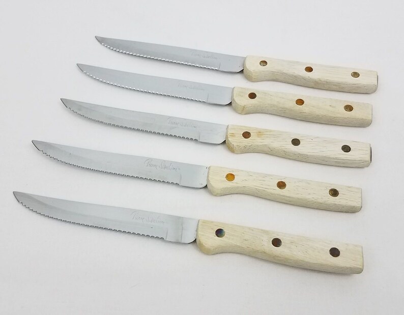Vtg Pierre Santini Gourmet Cutlery Knives 2 Sets Chef Carving Steak Wood Racks