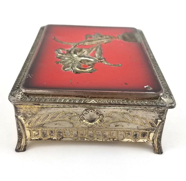 Vintage Metal Trinket Keepsake Jewelry Box Occupied Japan Etsy