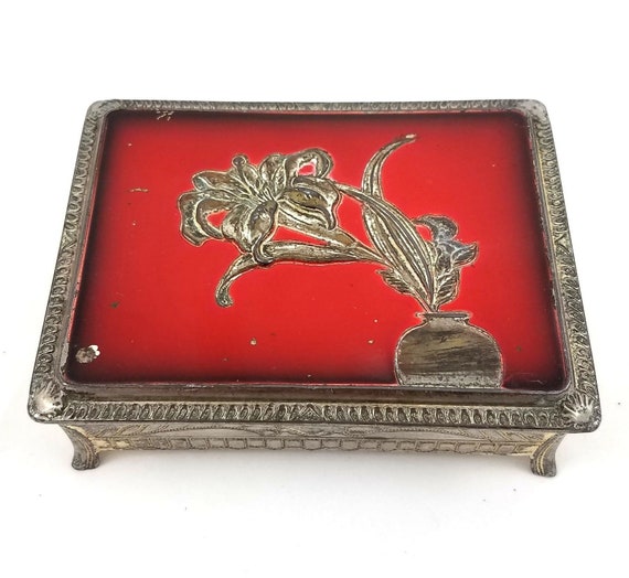 Vintage Silver Metal Stash Trinket Box with Velvet Lining – Blunted Objects