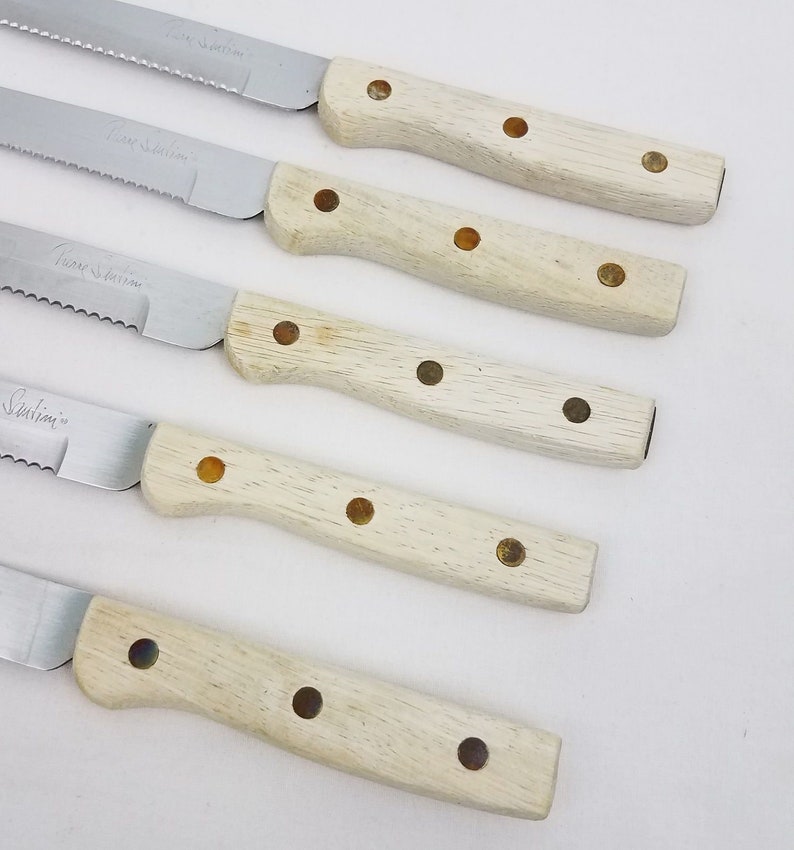 Vtg Pierre Santini Gourmet Cutlery Knives 2 Sets Chef Carving Steak Wood Racks
