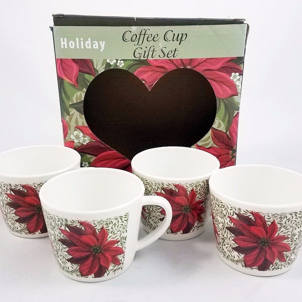 Set 4 Melamin Kaffeetassen Tassen Tassen Poinsettia Weihnachten Urlaub Design mit Box neue alte Lager