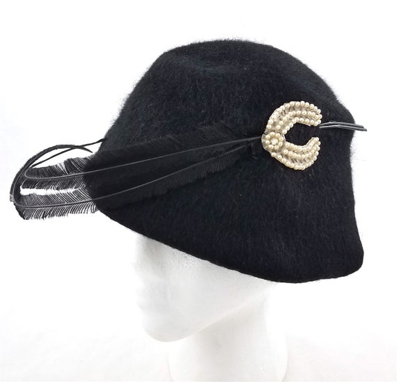 Vintage Henry Pollack Melosoie Black Wool Cloche … - image 1