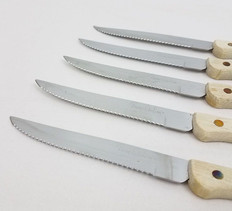 Vtg Pierre Santini Gourmet Cutlery Knives 2 Sets Chef Carving Steak Wood Racks