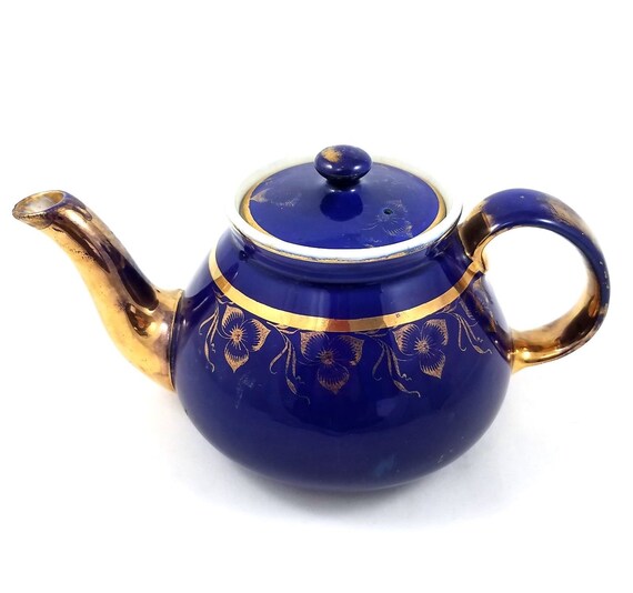 Vintage Hall China Twinspout TeapotCobalt BlueNot Perfect Coffee