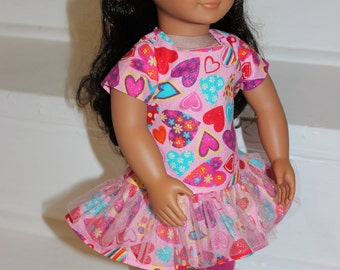Doll Dress,Doll Dress with Leggings,18 inch Doll Dress with Leggings,Pink Doll dress,Doll Dress with Hearts,Pink Doll  Dress with Leggings
