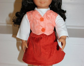 Oranje outfit voor je 18 "Pop, Rok, Top, Vest, Haar strikken