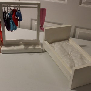 Doll Bed and Doll Clothes Rack Set,Doll bed,11 inch doll bed,Doll bed with mattress,Doll bed and Matching Clothes Rack,Barbie Doll Size Bed