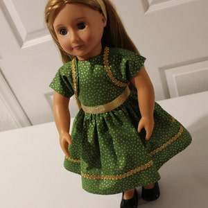 Christmas Doll Dress, 18&quot; Doll Dress, Green Christmas Doll Dress, Holiday Doll Dress