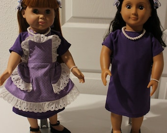 Doll dress with Apron,Purple Doll Dress,Doll Dress,18 inch doll Dress