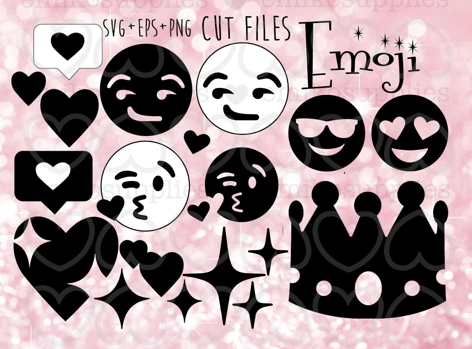 Download Emoji Cut file SVG EPS JPEG Crown Bow Hearts | Etsy