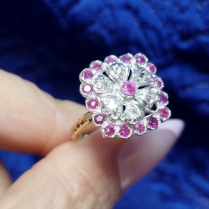 Vintage Old Fashioned Floral Cut Ruby Cocktail Ring Art Deco Victorian Style Genuine Gemstones Gift for Her