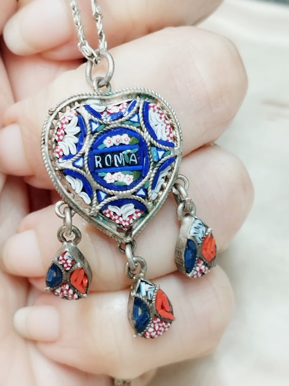 Vintage micromosaic necklace heart souvenir of Rom