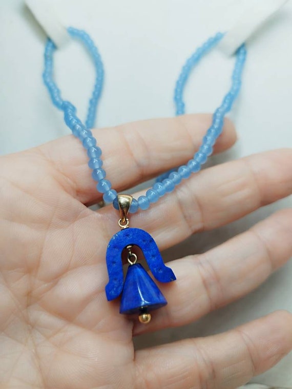 Bell blue quartz necklace lapis lazuli 18ct gold s