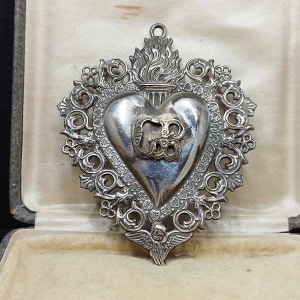 Sacred heart ancient ex voto Grace received silver jewelry sacred religious pendant Italian vintage collectible sacred boho chic tattoo