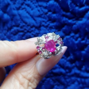 Anel vintage floral com turmalina e rubi, lapidação antiga, estilo vitoriano, anel de coquetel, pedras preciosas genuínas, presente para ela.