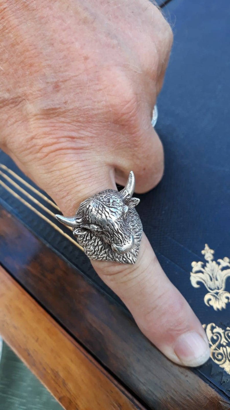 Large Buffalo Silver Ring,Buffalo Vintage Silver Ring Silver Handmade Ring Toro Solid Silver Ring,Handmade Silver