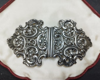 Antique silver belt buckle Victorian jewel chiseled dress accessories English jewelry vintage wedding Renaissance Edwardian