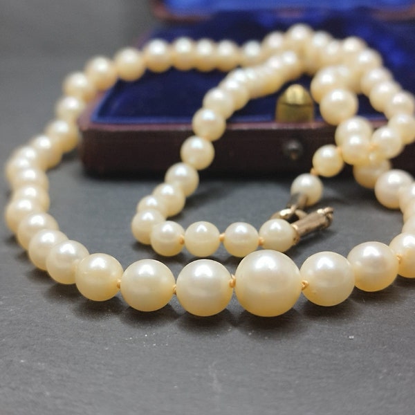 Pearl Collier Necklace Edwardian era 9k gold antique degraded sea pearls vintage pearl necklace elegant Victorian wedding jewelry handmade