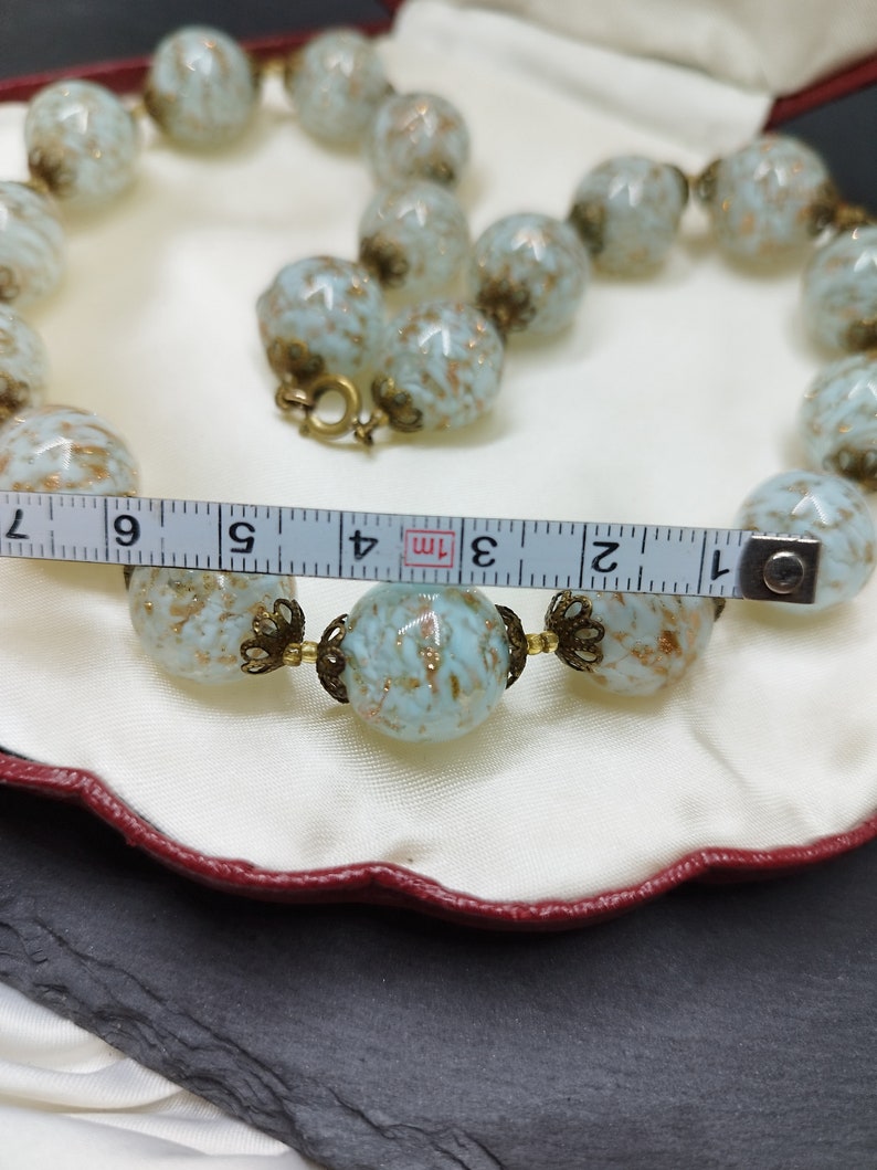 Vintage Murano necklace Venice Murano light blue and gold glass beads handmade Italian jewelry Italian art Renaissance Art Deco glass image 8