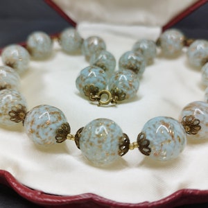 Vintage Murano necklace Venice Murano light blue and gold glass beads handmade Italian jewelry Italian art Renaissance Art Deco glass image 7