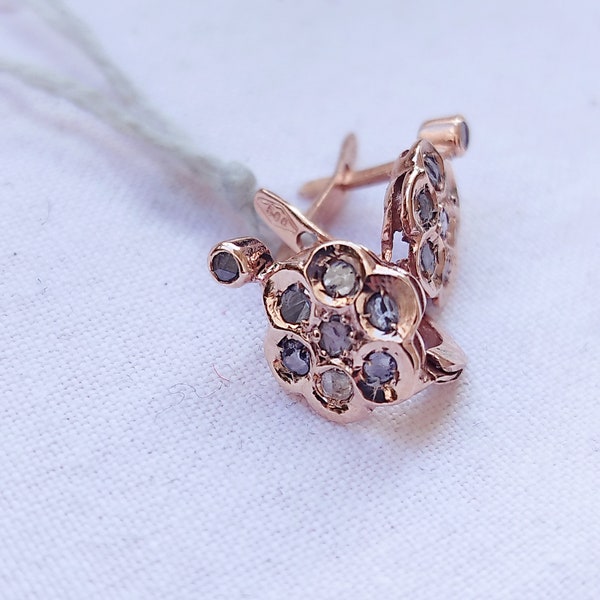 Orecchini antichi dormeuse diamanti vecchia miniera oro toppe della nonna diamanti gioielli orecchini fiore diamanti stile Vittoriano