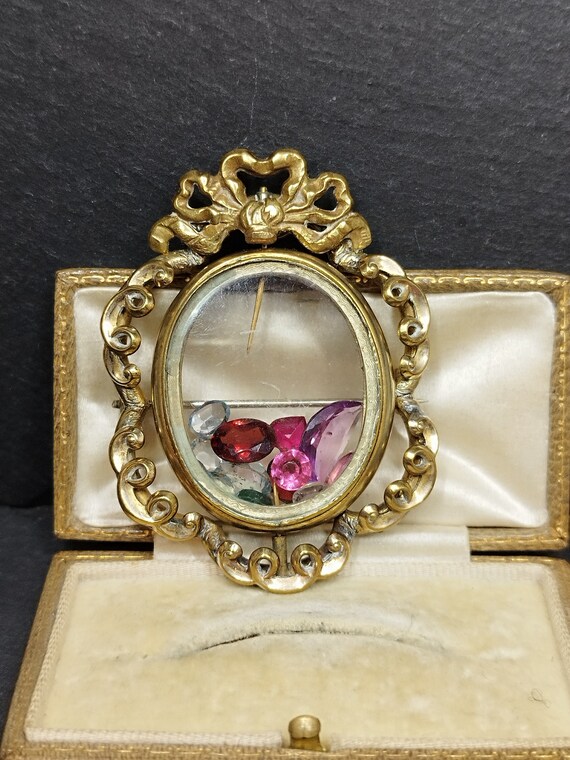 Spilla vintage Vittoriana girevole shaker pendente pinchbek teca vetro romantica loket portaritratto ricordo boho chic gotico