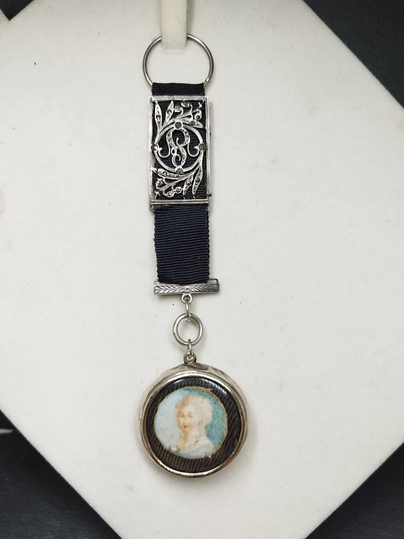 Chatelaine portrait miniature silver English vinta