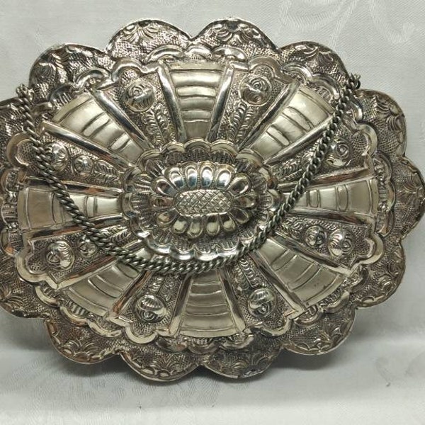 Vintage Ottoman silver mirror, wedding lucky charm, antique silver objects, wedding gift, Victorian style silver, chiselled silver