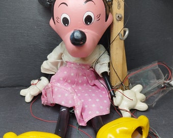 Marionnettes Pelham souris vintage Minnie Walt Disney marionnette 1950 fabriquée en Angleterre jouets vintage rares à collectionner