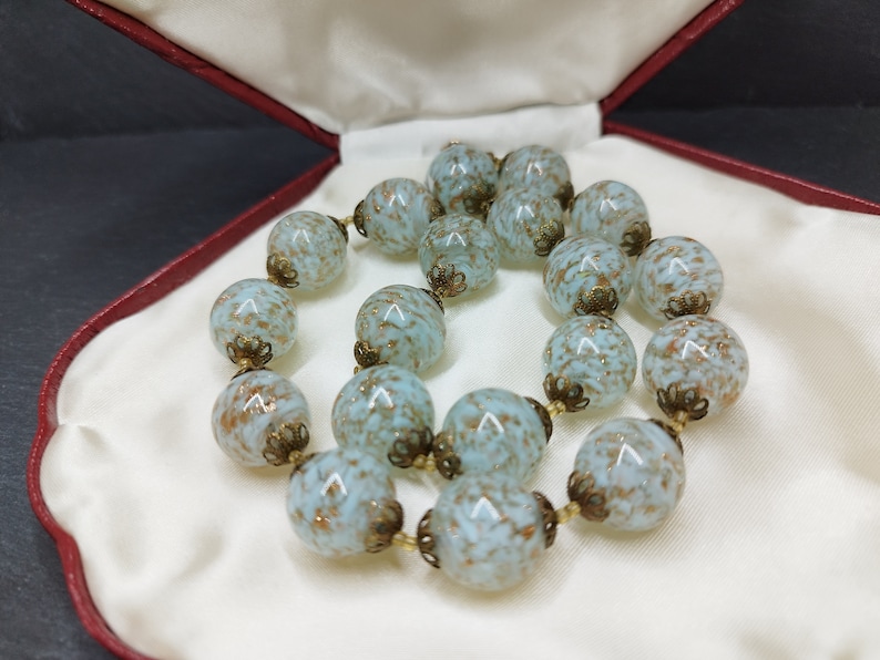Vintage Murano necklace Venice Murano light blue and gold glass beads handmade Italian jewelry Italian art Renaissance Art Deco glass image 2