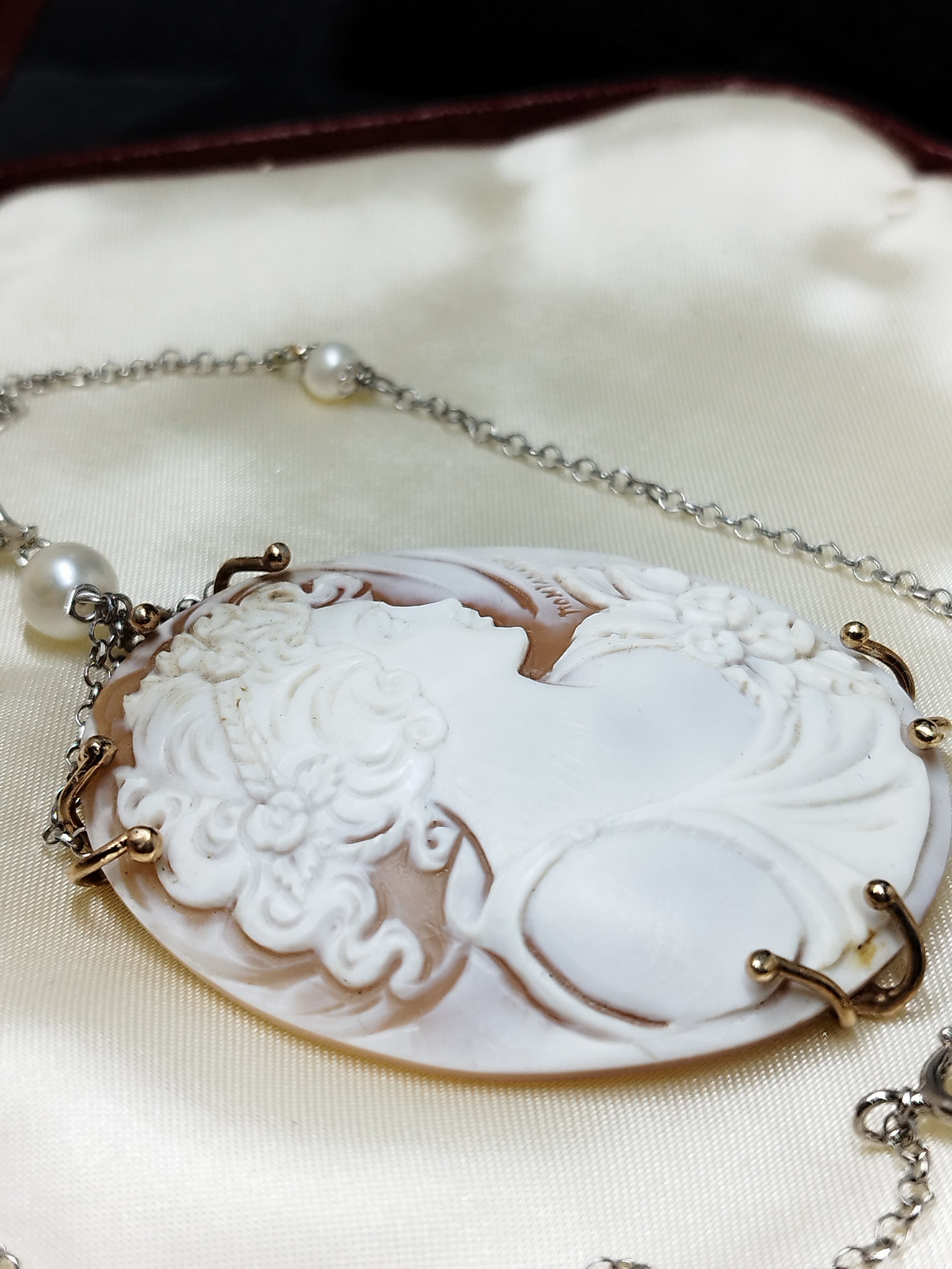 Pendentif Argent 925 Avec Perles, Coquille Et Camée Visage - Delmaoro - Neuf