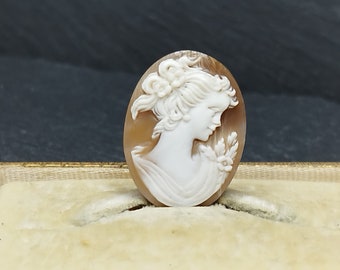 Sardonyx schelp cameo gegraveerd vintage Victoriaanse losse Italiaanse cameo gezicht vrouw nimf bloemen sieraden unieke stukken renaissance