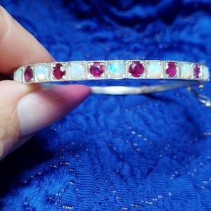 Rigid bracelet Opals rubies Art Deco vintage genuine precious stones elegant gift for her anniversary birthday vintage precious