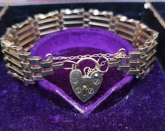 Vintage Edwardian Art Deco English Gate Chain Heart Lock Bracelet Gift for Her
