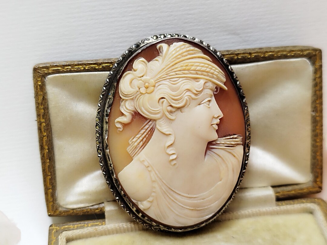 Broche Camée Coquille Argent Sterling - Vintage Femme - Occasion Authentique