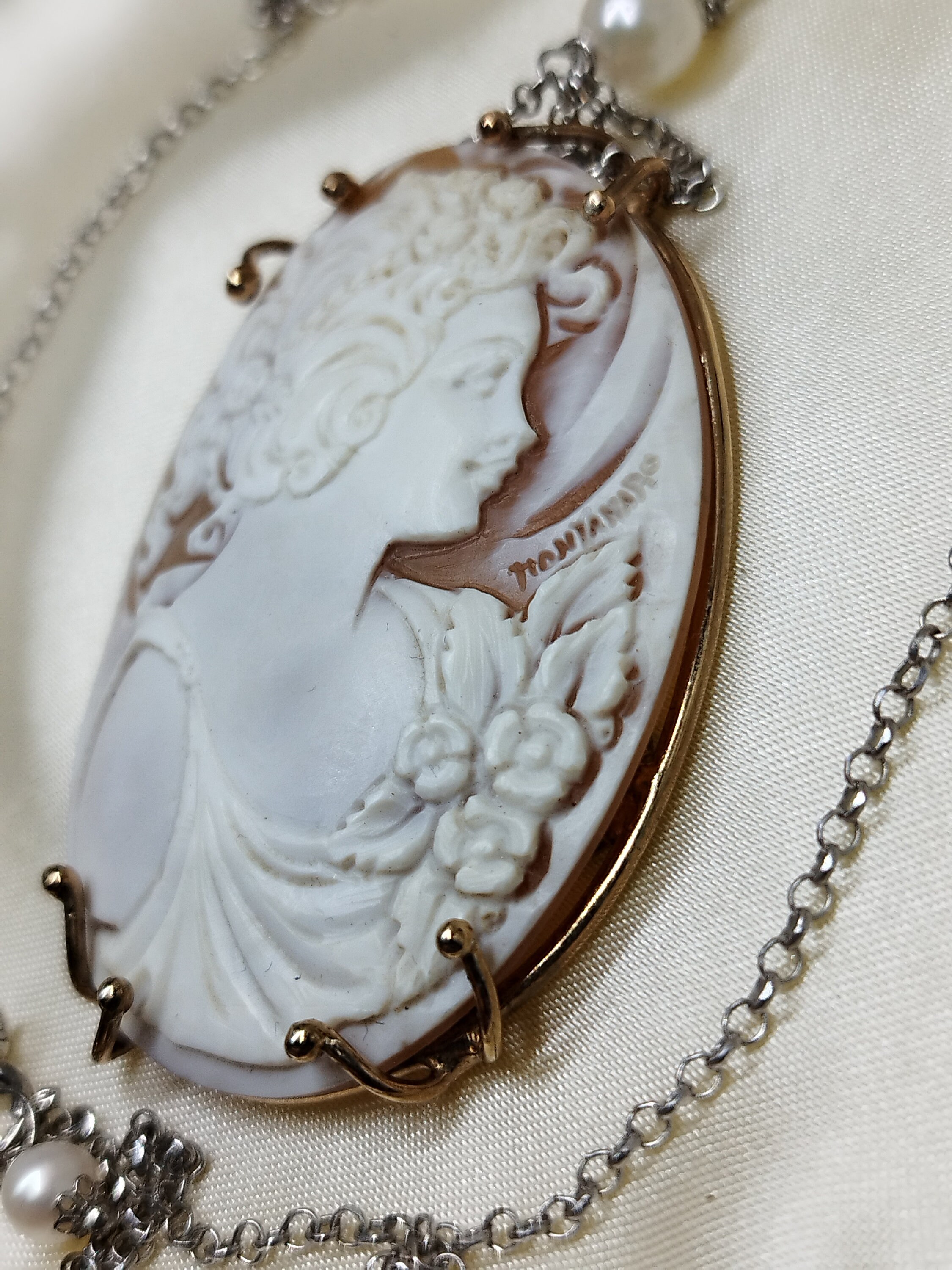 Pendentif En Argent 925 Avec Camée, Perles Et Coquille - Modèle Agdv 0188 - Bijou Délicat Pour Femme