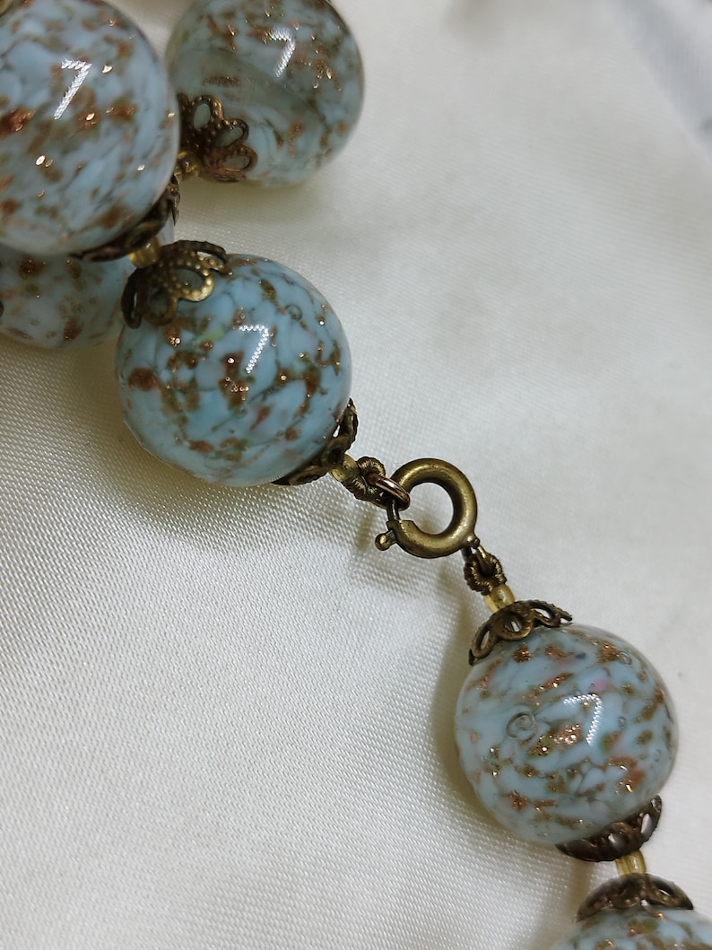 Vintage Murano necklace Venice Murano light blue and gold glass beads handmade Italian jewelry Italian art Renaissance Art Deco glass image 4